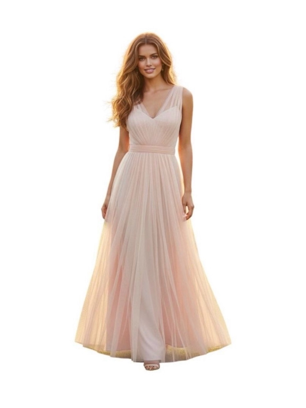 NWT Birdy Grey Christina Women’s Size L Blush Pink Tulle Bridesmaid Gown